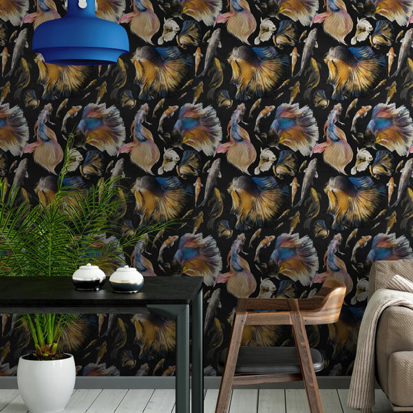 Goldfish Anthracite Wallpaper