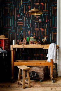 Old Tools Anthracite Wallpaper