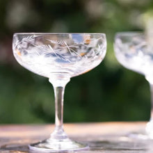 Load image into Gallery viewer, Set of 4 Etched Fern Crystal Cocktail Glasses