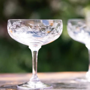 Set of 4 Etched Fern Crystal Cocktail Glasses