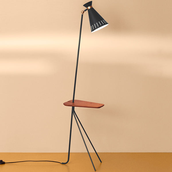 Cone Floor Lamp with Table Black