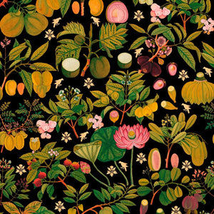 Asian Fruits & Flowers Anthracite Wallpaper