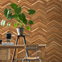 Load image into Gallery viewer, Chevron Teak Timber Wallpaper