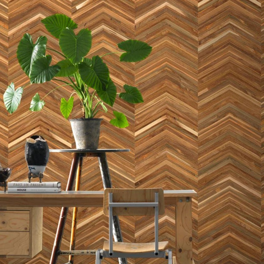 Chevron Teak Timber Wallpaper