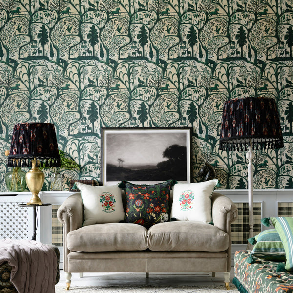 Enchanted Woodland Green Wallpaper
