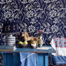 Load image into Gallery viewer, Folk Embroidery Indigo Wallpaper