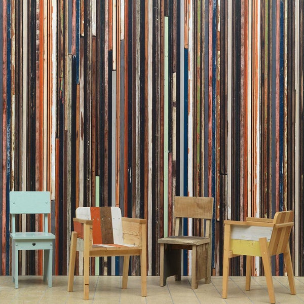 Scrapwood Coloured Sides Wallpaper