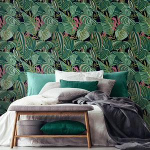 Tropical Foliage Anthracite Wallpaper